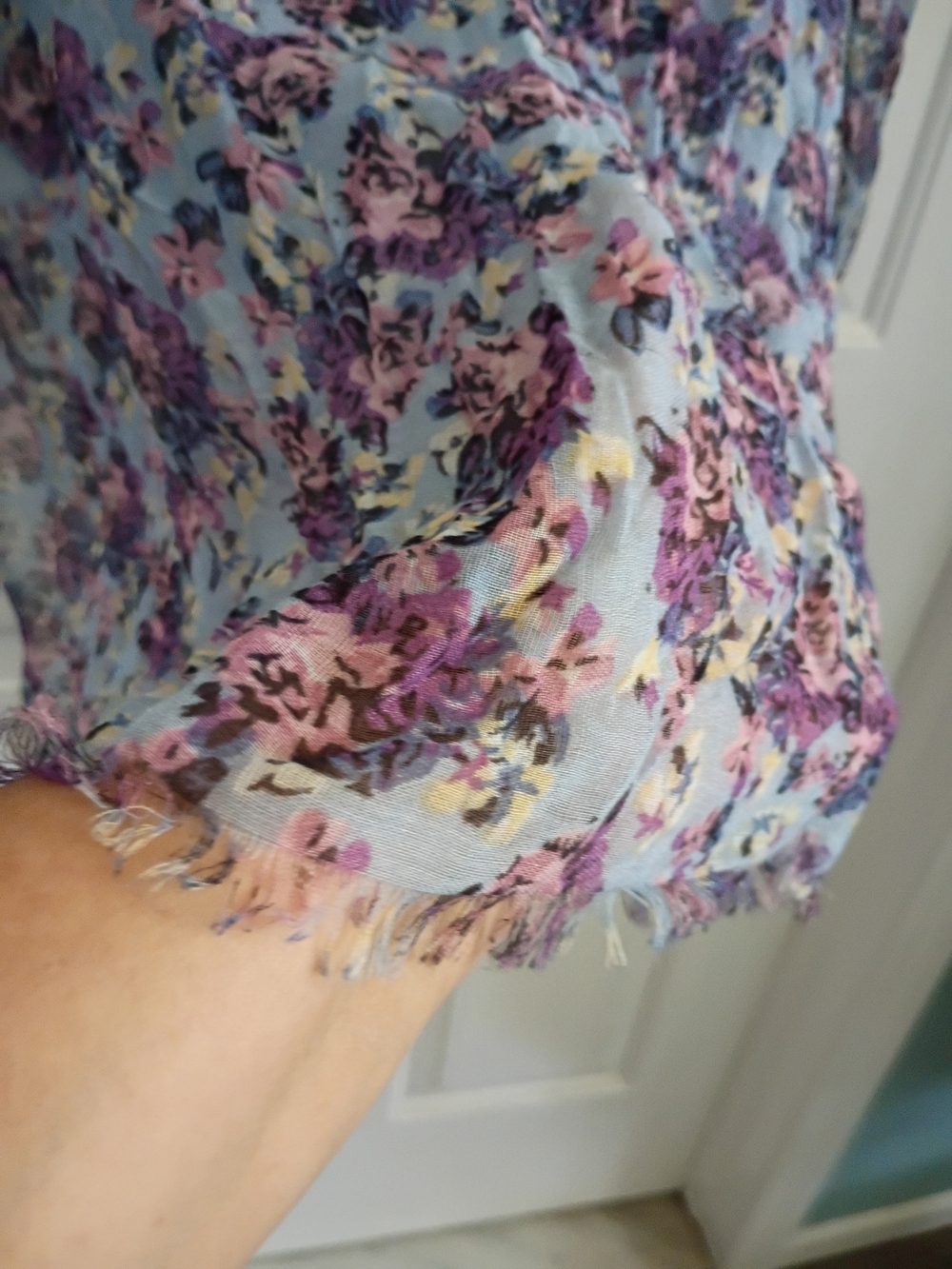 Light Blue Floral Ruffle Scarf - Picture 8 of 8